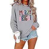 Christmas Sweatshirts for Women Merry and Bright Graphic Long Sleeve Shirt Sequin Xmas Holiday Fall Gifts Tops