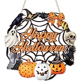 Halloween Decoration Wooden Ghost Door Halloween Wreath for Front Door Sign Wall Signs Decor, Pumpkin Black Cat Wreaths Sign Hanging for Home Wall Decor Outdoor Indoor Farmhouse Party Supply