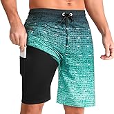 zeetoo Mens Swim Trunks with Compression Liner 9" Inseam Quick Dry Swim Shorts with Zipper Pockets Bathing Suit