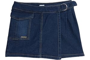 DKNY Girls Denim Skorts - High Waisted Girls Denim Skirt with Shorts Underneath Mini Kids Jean Skirt with Pockets (7-16)