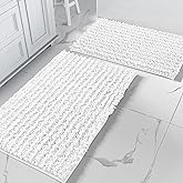 Yimobra Bathroom Rugs Sets 2 Piece - Quick Dry Extra Thick Luxury Chenille Bath Mat, Non Slip Super Absorbent for Tub Shower Sink, Machine Washable Shaggy Floor Mat, 32"x20"+24"x17" Inch, White