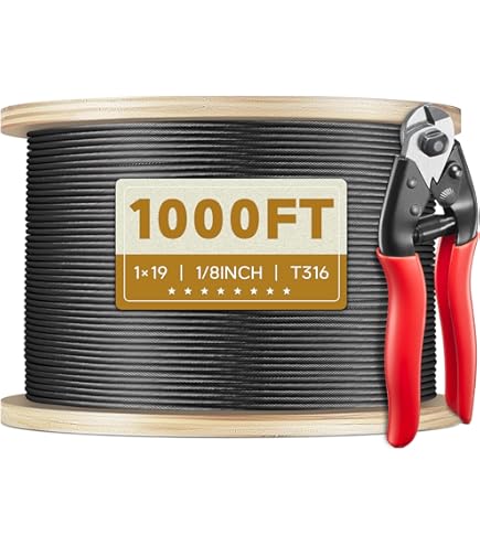1/8 T316 Black Stainless Steel Cable – 350FT Wire Rope For Cable