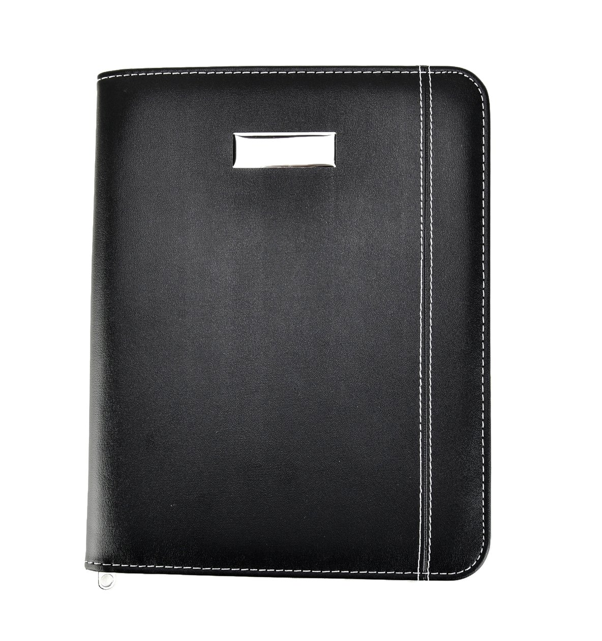 Arpan Black Faux Leather A5 Size Zipped Conference Folder with A5 Lined Writing Pad, Calculator, Pen Holder, Card Pockets- Perfect for Meetings, Conferences (Black)
