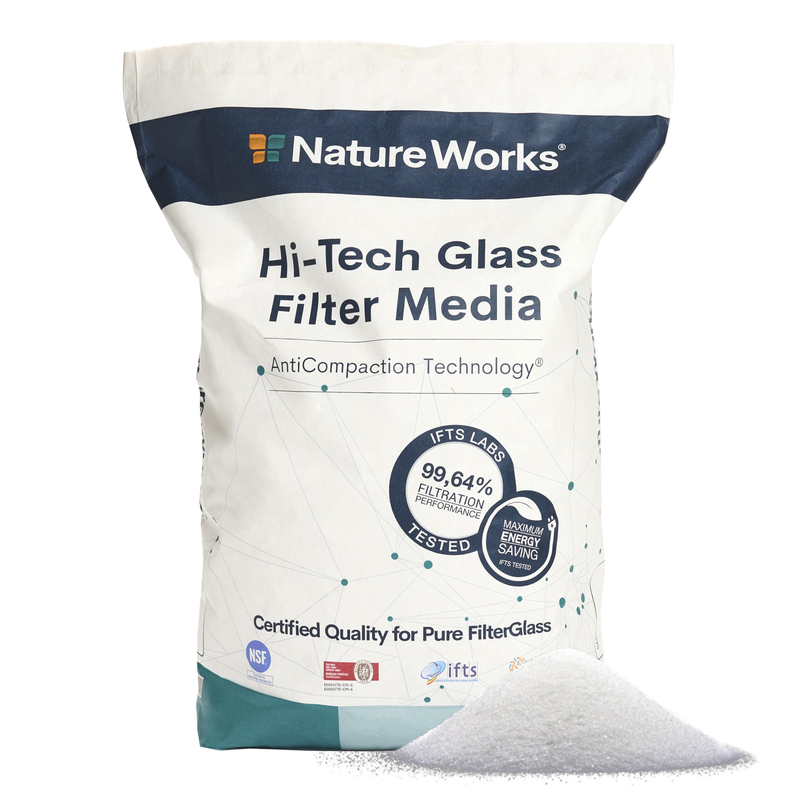 NATURE WORKS Filter Sand for Swimming Pool with 99.64% Filtering Power, Reduces Water and Energy Consumption, Made with Technical Glass for Maximum Hygiene - Bag 10 kg