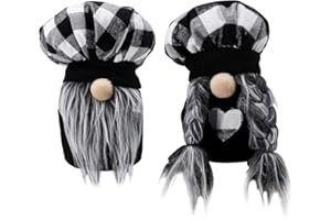 YuQi Mini Plaid Gnome Decorations for Home, 2PCS Mr. & Mrs. Kitchen Chef Cooking Plaid Gnomes Plush Collectible Figurine for Home Farmhouse Kitchen Tiered Tray Decor Gifts