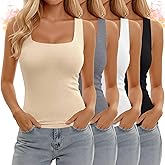 Yearntown 4 Pack Women's Thermal Fleece Sleeveless Tank Tops, Square Neck Slim Fit Camisole Warm Base Layer Underwear Vest