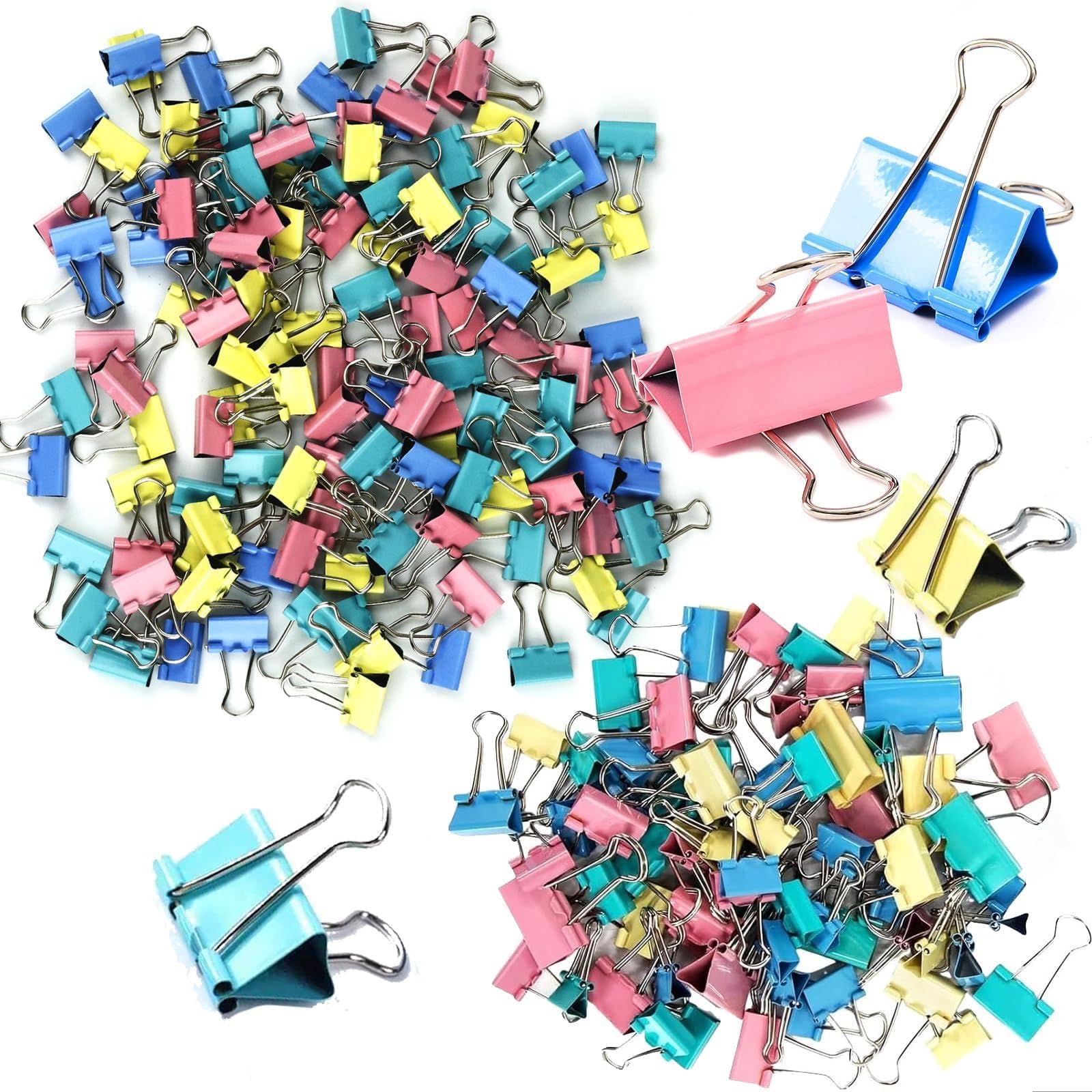 BNPHSIN Binder Clips, Colored Metal Binder Clips, Small Bulldog Clips Foldback Clips Mini Metal Bulldog Clips, Coloured Metal Foldback Clamps Coloured Stationery File Money Paper Clamps(4 Color)