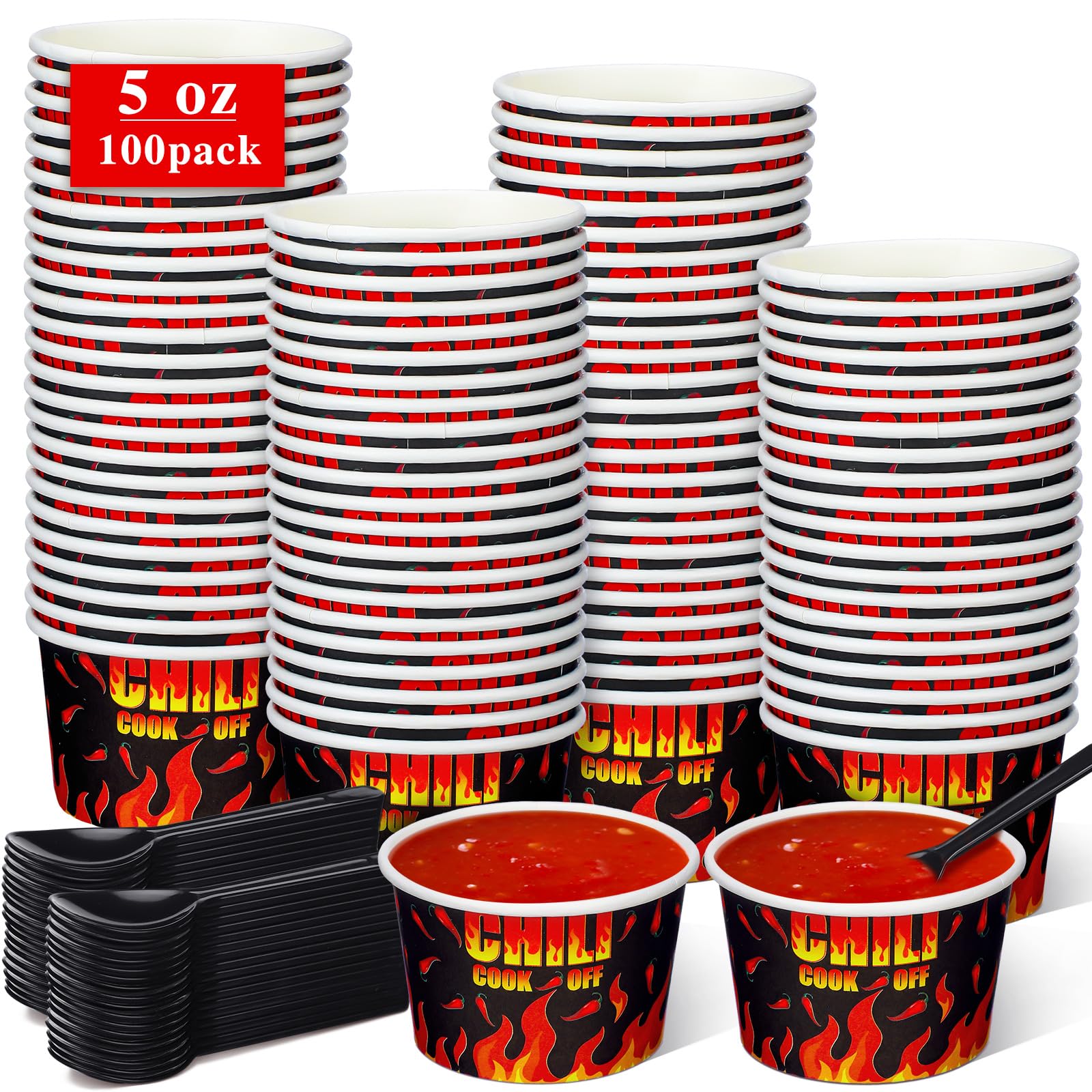 Photo 1 of ***INCOMPLETE***RimCereal 200 Pcs 5 oz Chili Cook Off Party Decorations Include 5 oz Disposable Sample Cook Off Tasting Paper Cups Plastic Spoon for Party Supplies (Flame Chili)