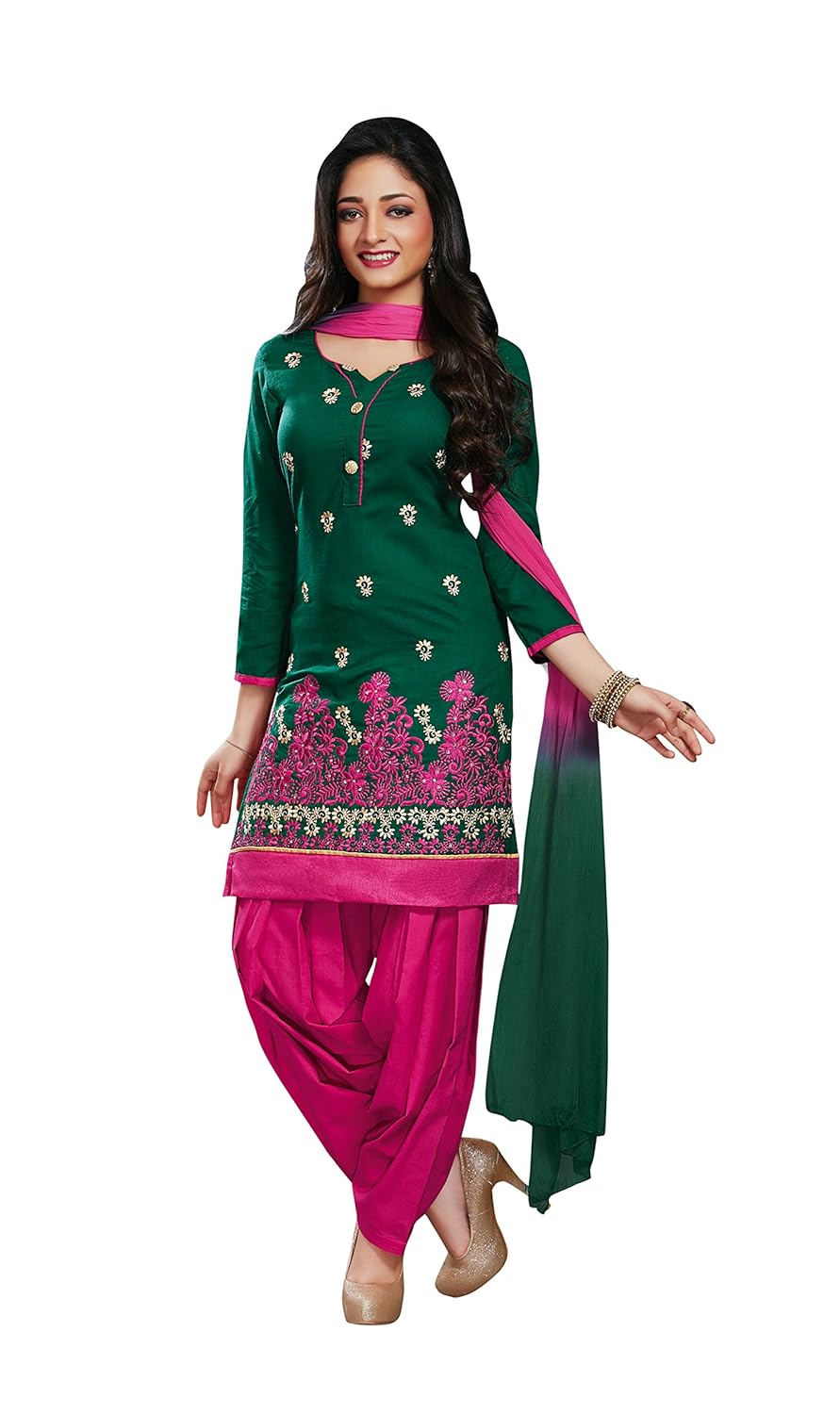 oomph! women's chiffon dress material (rbhf_1802_c_evergreen green_free size)