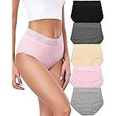 RHYFF Womens Underwear Cotton Lace Panties High Waist Panty Soft Breathable Ladies Hipster Full Coverage Briefs S-3XL