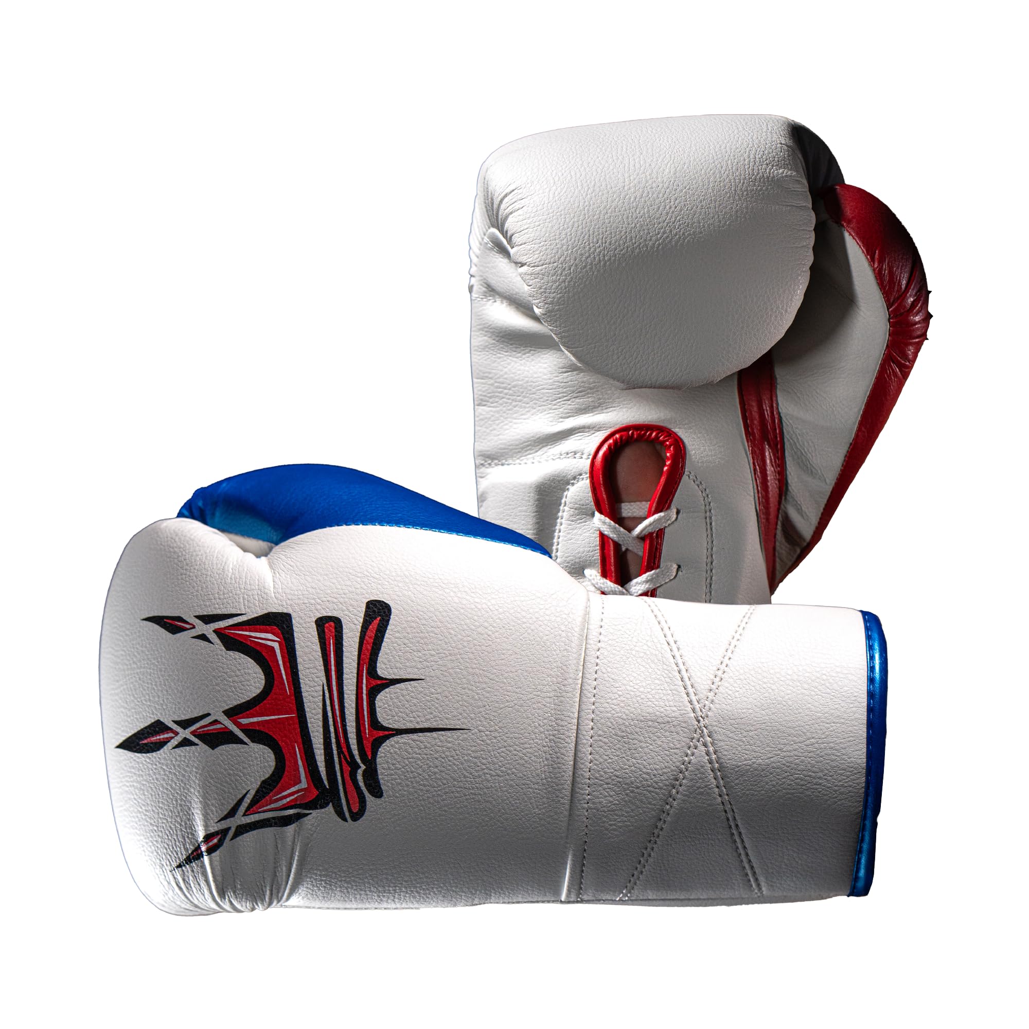 Model 3 8oz Boxing Glove in White/Blue/Red by Endangered Fightwear - Pair of Lace Up Leather Gloves for Muay Thai, Boxing & MMA Fighting - Available in in 3 Colours - 2 Sizes - UK
