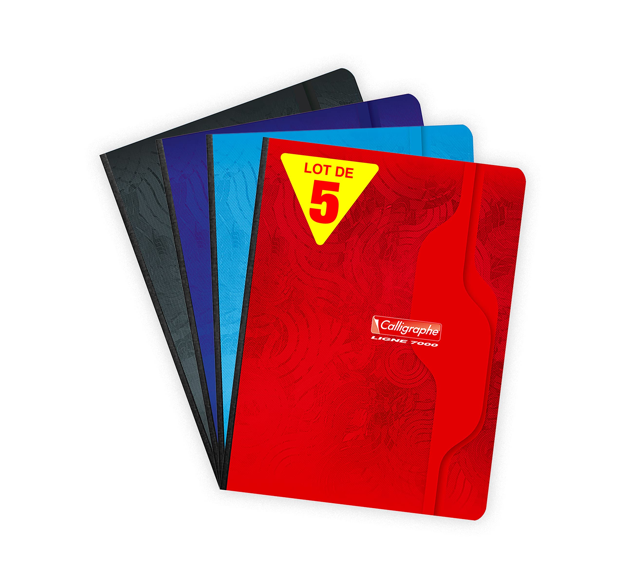 Calligrapher 203C Set of 5 Booklets Brochures Canvas Spine (a Clairefontaine Brand) - 17x22 cm - 192 Seyes Tricolore Pages - 70 g White Paper - Varnished Recycled Card Cover - Random Colours