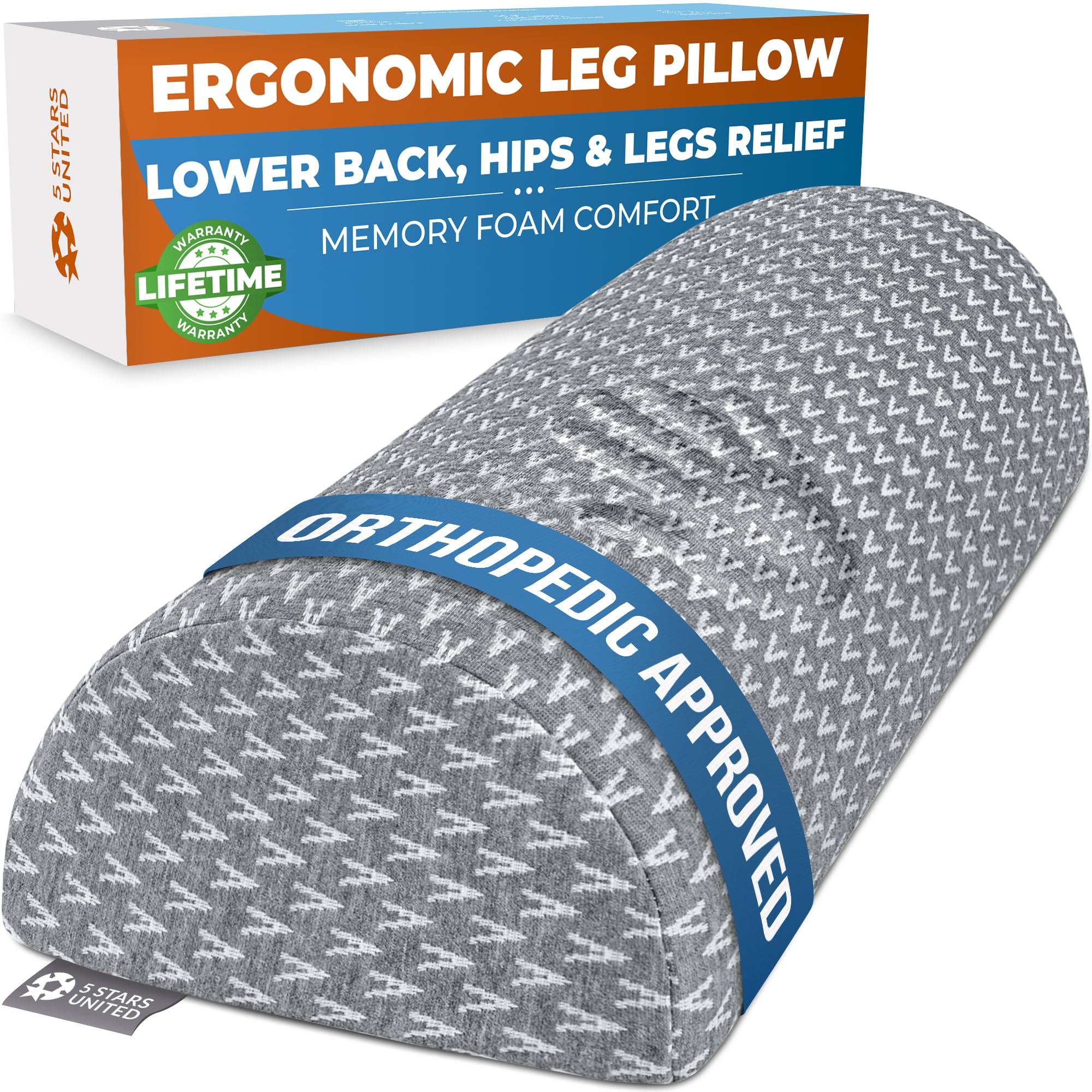 Photo 1 of 5 STARS UNITED Knee Pillow for Back Sleeping – Memory Foam Cushion for Sciatica Pain Relief – Under Leg Support for Sleeping on Back – Half Moon Bolster for Bed, Gray
