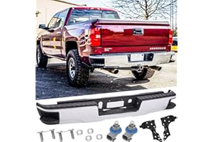 SAFAUTOPARTS Rear Steel Step Bumper Assembly for 2014-2018 Chevy Silverado 1500 & GMC Sierra 1500 without Park Sensor Holes Chrome Back Bumper Replacement for GM1103176,with Pads Brackets and License Plate Lights