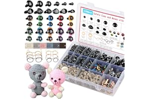 Funtopia 1150pcs Safety Eyes for Crocheting, 5mm-16mm Crochet Eyes and Noses for Stuffed Animals Doll, Colorful Glitter Doll Crochet Eye with Washers for Plush Animals DIY Crafts