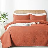 WURUIBO King/Cal King Quilt Set Burnt Orange,Ultrasonic Embossed Bedspread, Lightweight Microfiber Coverlet, Modern Thin Bedding Set for All Season, 3 Piece(1 Quilt,2 Pillow Shams)