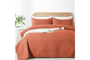 WURUIBO King/Cal King Quilt Set Burnt Orange,Ultrasonic Embossed Bedspread, Lightweight Microfiber Coverlet, Modern Thin Bedding Set for All Season, 3 Piece(1 Quilt,2 Pillow Shams)