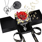 Pasuvsigt Valentines Day Rose Gifts for Her, Preserved Real Rose with I Love You Heart 100-Language Necklace, LED Lights & Music Box, Anniversary Birthday Valentines Gifts for Women Girlfriend Mom