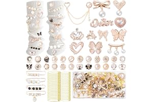 RQAYE 80pcs Junk Socks Charms Kit, Brooches and Pins for Women,Gold Shoe Charms,Shoe Charms for Sneakers, Safety Pin,Sock Charms Kit Bulk for Hat Clothes，Sock Jewelry Charms