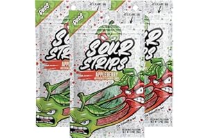 Sour Strips Flavored Sour Candy Strips, Deliciously Sour Chewy Candy Belts, Vegetarian Candies, 3 Pack (Appleberry (3-Pack))