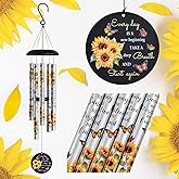 Sunflower Wind Chimes for Outside,Sunshine Gift for Mom,Get Well Soon,Birthday for Women Friends Sister & Coworkers,Thank you,Retirement,Sympathy Gifts Basket,Memorial Wind Chime for loss of Loved One