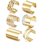 MEDOJO 6 Pcs Chunky Golden Cuff Bracelets for Women Open Adjustable Arm Bracelet Golden Wrist Cuff Wrap Bracelet