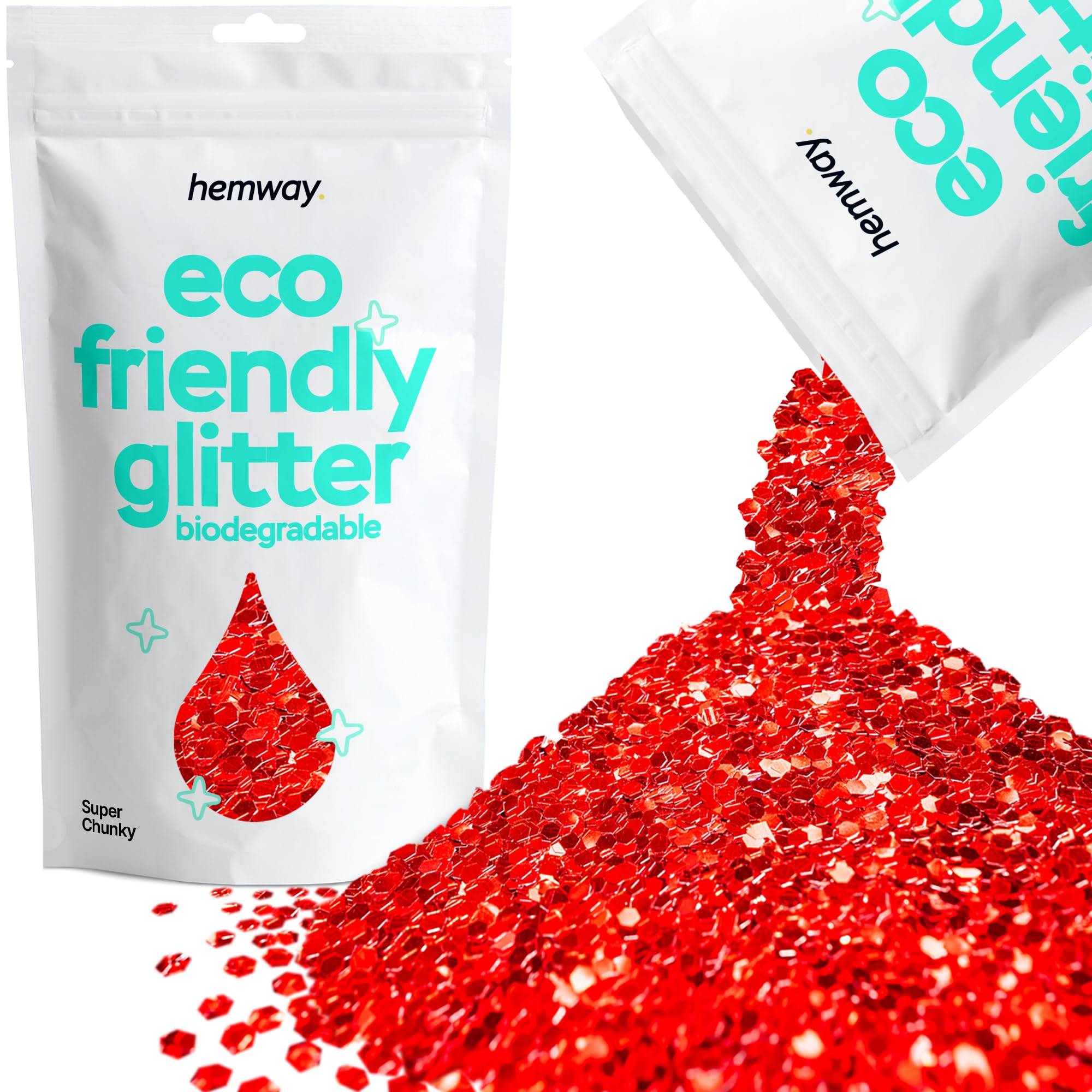 Eco Friendly Biodegradable Glitter | Red - Super Chunky 100g, Plant Based, Biodegradable Glitter for Craft, Face, Hair, Nail, Body and Festival - Hemway — image 1