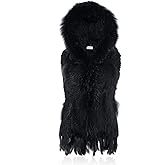 Genuine Rabbit Fur Coat for Women With Raccoon Trim Collar, Hooded Vest, Soft and Comfortable