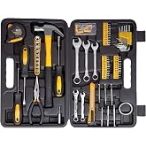 CARTMAN 148-Piece Automotive And Household Tool Set, Yellow Repair Kit Case | Versatile tool assortment for car maintenance, home repairs, DIY projects, furniture setup, and daily fixes in a molded case.