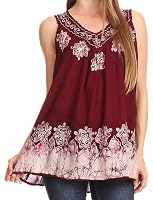 Sakkas Rita Women's Picot Trim V-Neck Tank Blouse – Embroidered & Sequined Bohemian Top - View #6
