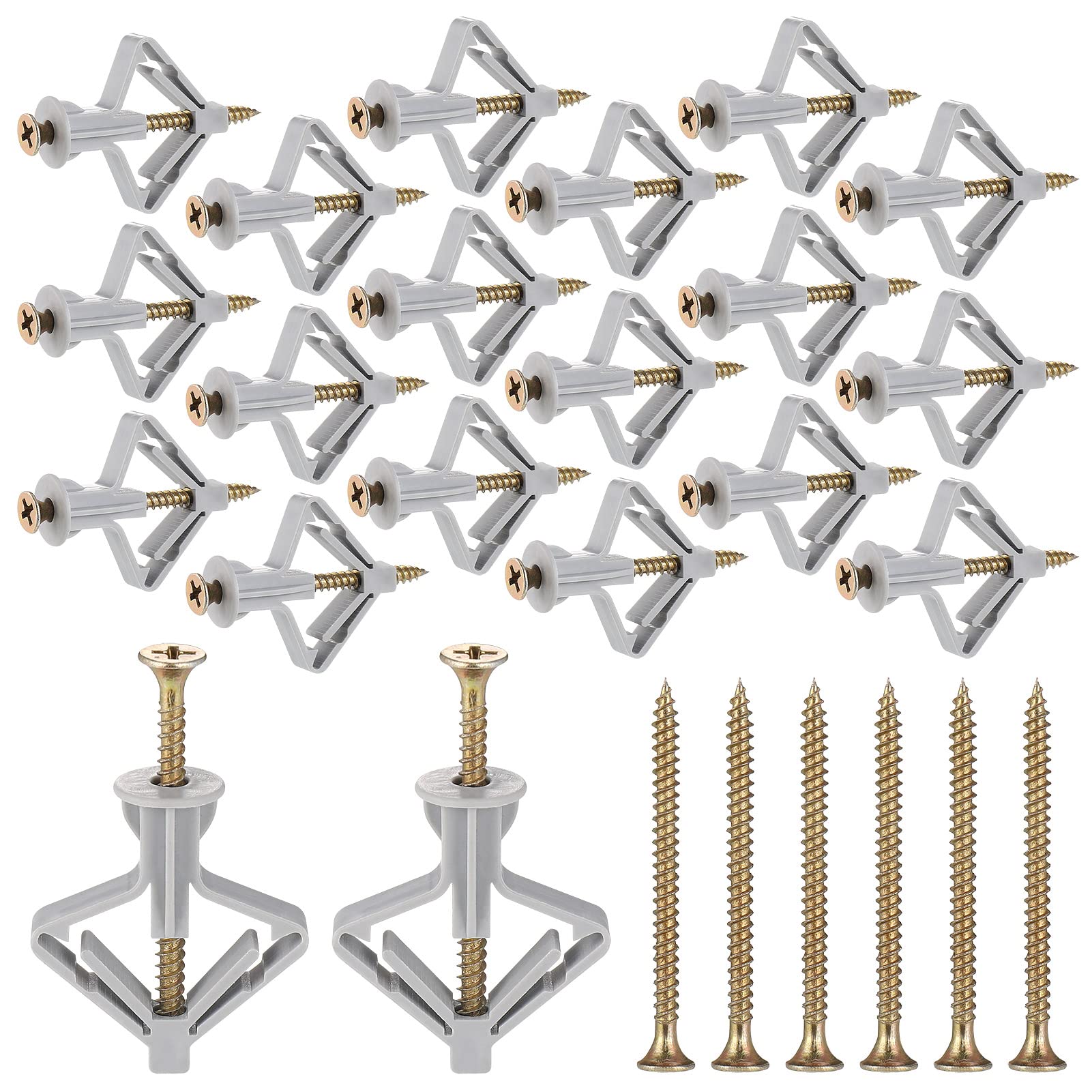 Huiguli 100 Pcs Plasterboard Rawl Plugs (50 Wall & 50 Screws), Heavy Duty Fixings, Sturdy with Cold-Rolled Steel Screws, Hollow TV Bracket 36 x 13mm