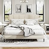 King Size Platform Bed Frame with Upholstered Headboard, Wooden Slats Support, Noise Free, No Box Spring Needed, Easy Assembly, Beige, Velvet