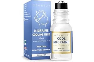 Cool Menthol Migraine Roll on Stick - Natural Fast Cooling Peppermint Eucalyptus Aromatherapy Essential Oils For Headache - P