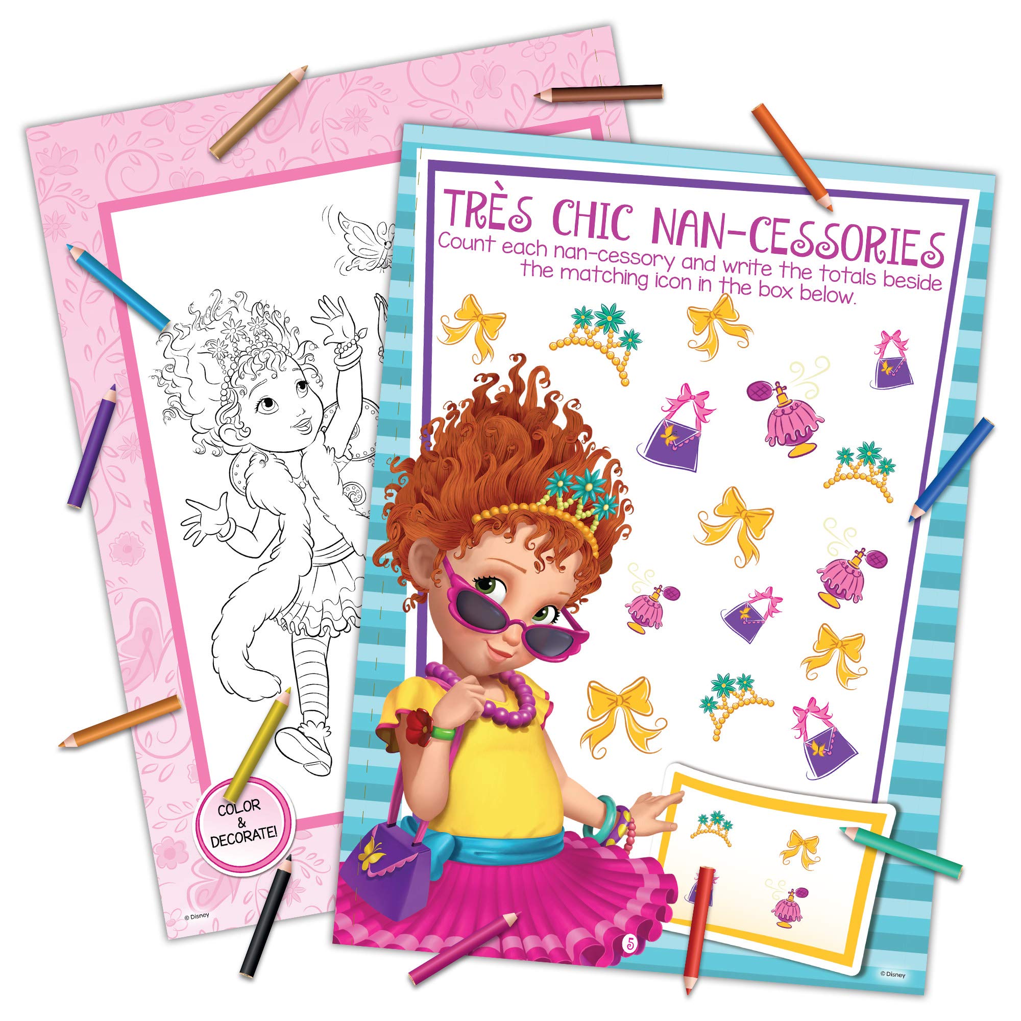 Fancy Nancy Disney 48-Page Coloring and Activity Book with 12 Mini Colored Pencils 47535 Bendon