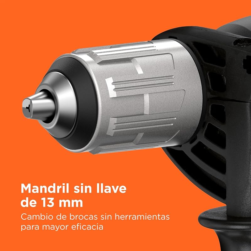 Taladro percutor de 1 marcha 850W, velocidad variable, bloqueo del eje, compacto y ligero, incluye 6 brocas y caja de herramientas, BEH850K-QS