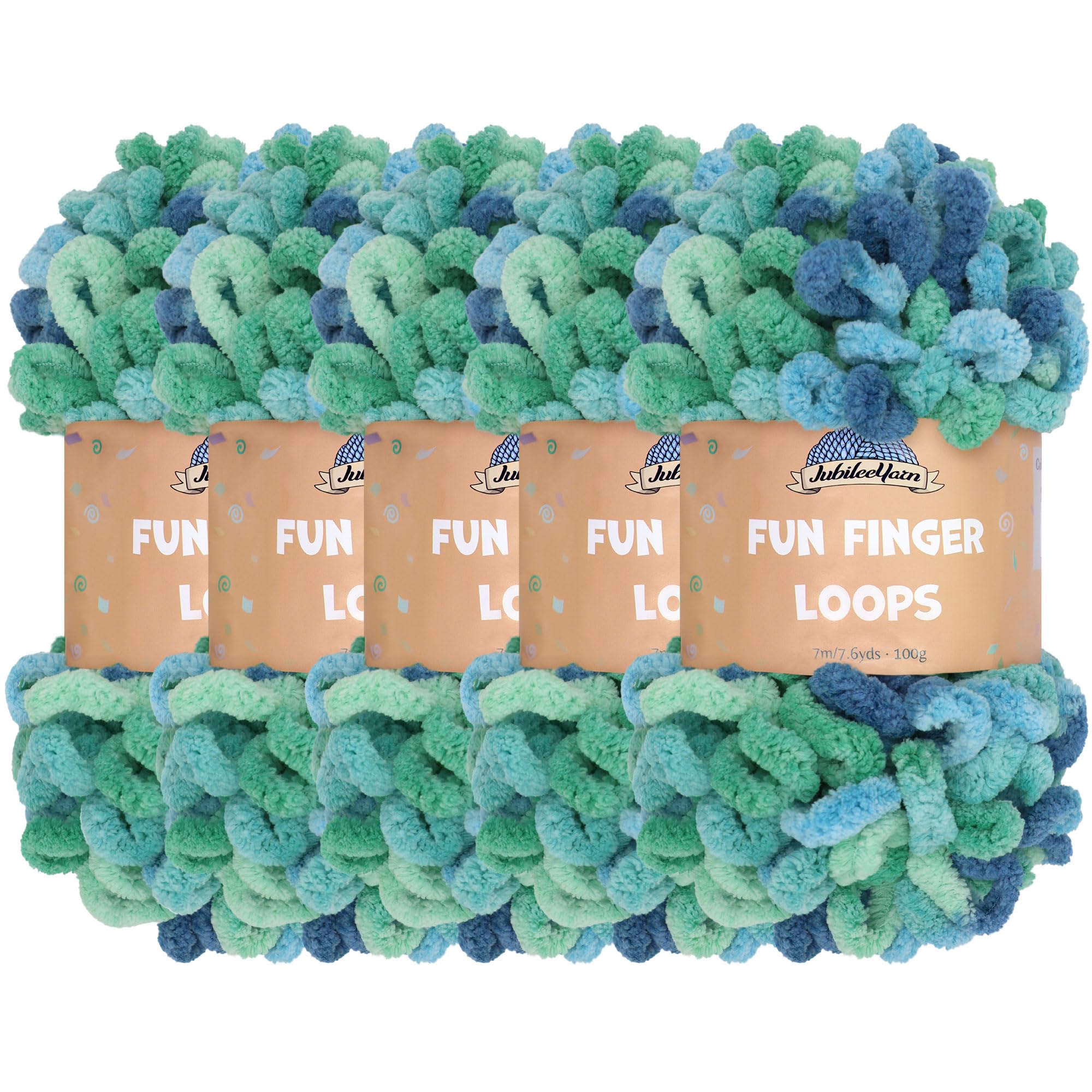 JubileeYarn Fun Finger Loops Yarn - Polyester Jumbo Weight Loop Yarn - 100g/Skein - Oceanus - 5 Skeins