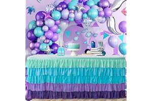 JEVIX 6ft Table Skirt Mermaid Tablecloth Purple Mermaid Table Skirt Rectangle Ruffle Baby Shower Gender Reveal Mermaid Birthday Party Decorations