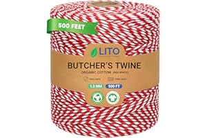 LITO LINEN AND TOWEL Red and White Organic Twine Cotton String - 500 Feet Wrapping, Baking, Butcher, Crafts, DIY Projects, Easter, Christmas