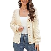 MISSKY Womens Button Down Long Sleeve Cardigan Sweaters V Neck Cable Knit Sweater for Women