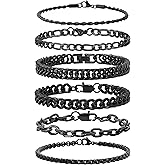 XIANNVXI 6pcs Stainless Steel Bracelets for Men Women Silver/Gold/Black Cuban Link Rope Paperclip Chain Bracelets Set 6.5/7/7.5/8.3/9 Inches Metal Bracelet Mens Fashion Accessories Jewelry Set