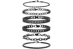 XIANNVXI 6 Pcs Stainless Steel Bracelets for Men Women Cuban Link Bracelet Rope Paperclip Chain Bracelets Set 7.5/8.3/9 Inches Mens Metal Bracelets