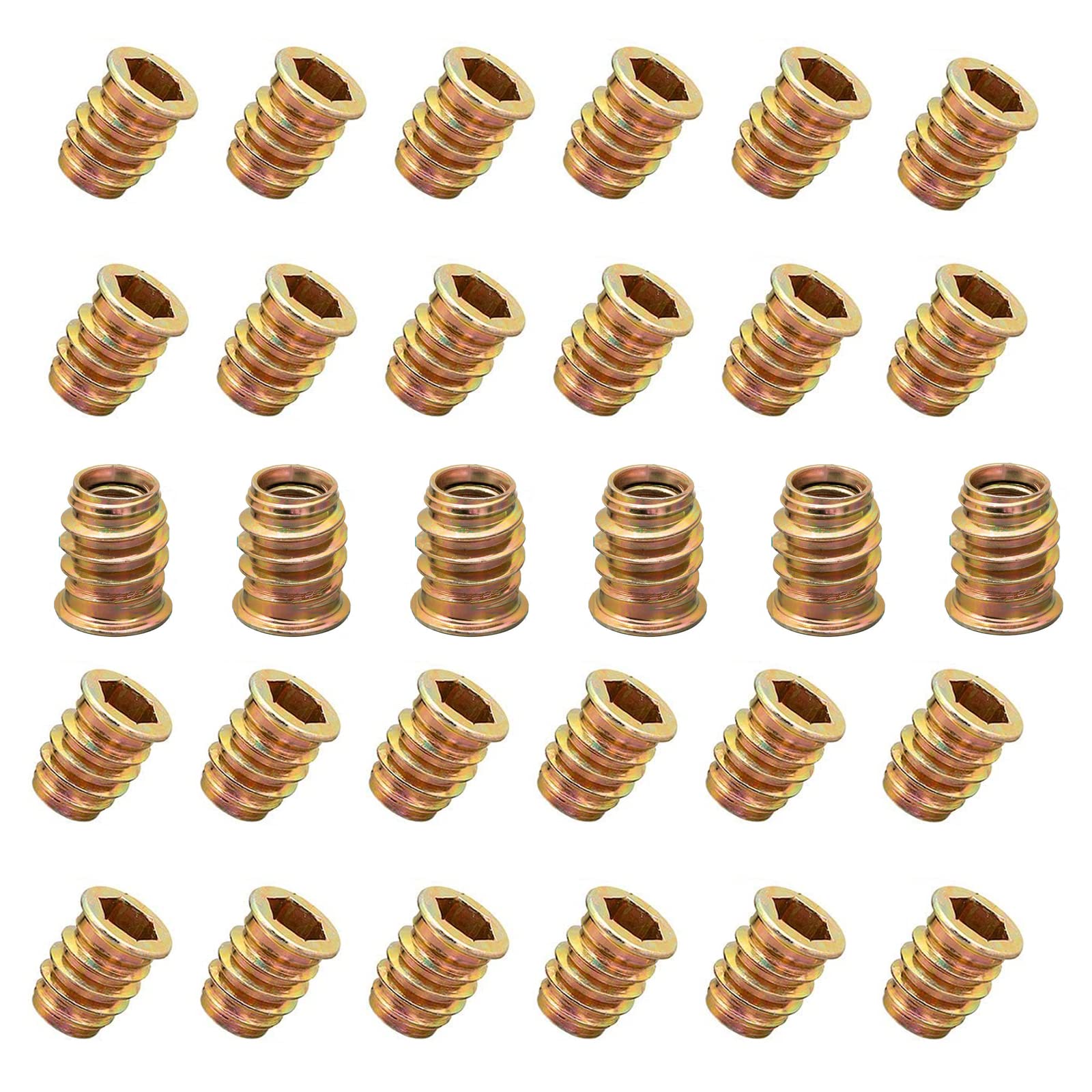 YiYFiT 30Pcs M8x17mm Furniture Threaded Insert Nuts,Carbon Steel Zinc Plated Threaded Bolt Fastener Interface Hex Socket Drive Threaded Insert Nuts for Wood Furniture