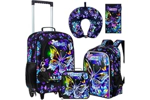 TXHVO 18" Kids Suitcase for Girls, 5Pcs Carry on Luggage With Wheels, Butterfly Suitcases for Toddler Children(Black)