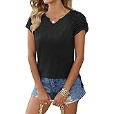 Zeagoo Womens Summer Tops Short Sleeve Shirts Loose Fit V Neck T Shirts Basics Dressy Casual Blouse S-XXL