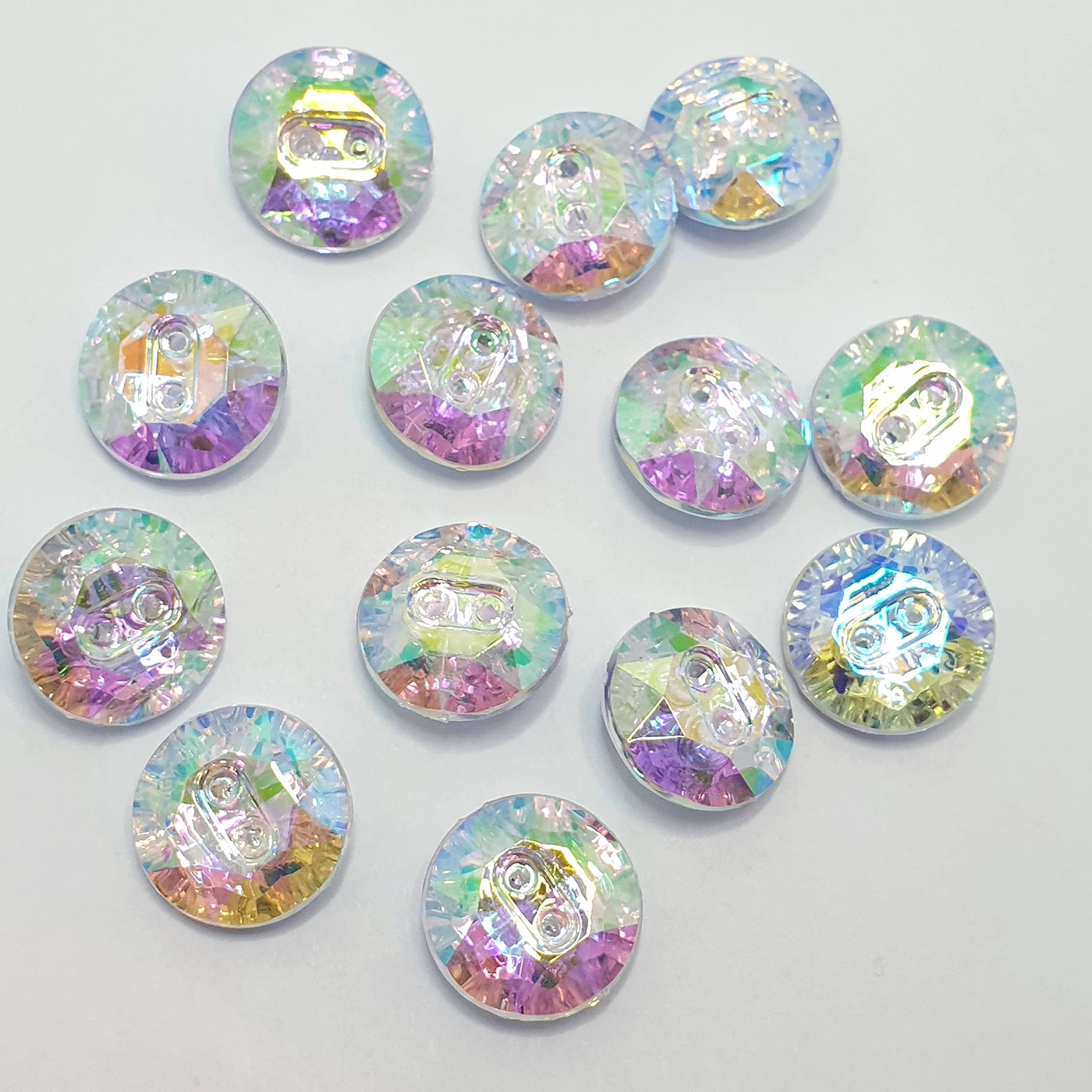 MajorCrafts 20pcs 15mm Crystal AB Faceted Acrylic 2 Holes Round Sewing Buttons Craft Embellishments