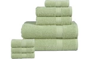 BolBom*S 8 Piece Towel Set-Ultra Soft 100% Pure Cotton, 2 Large Bath Towels 28 x 56,2 Hand Towels for Bathroom16x26, 4 Wash Cloths 12x12, Bath Towels Ideal for Everyday Use, Hotel & Spa-Sage