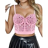 Haoohu Women's Colorful Rhinestone Diamond Bustier Crop Top Push Up Corset Bra Clubwear Party Vest