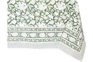 ATOSII Meraki Green 100% Cotton Spring Tablecloth, Handblock Print Rectangle Table Cover for Kitchen Dining Linen I Parties, Outdoors, Christmas, Wedding, Easter Decor 60 X 108 Inches I 8 Seater