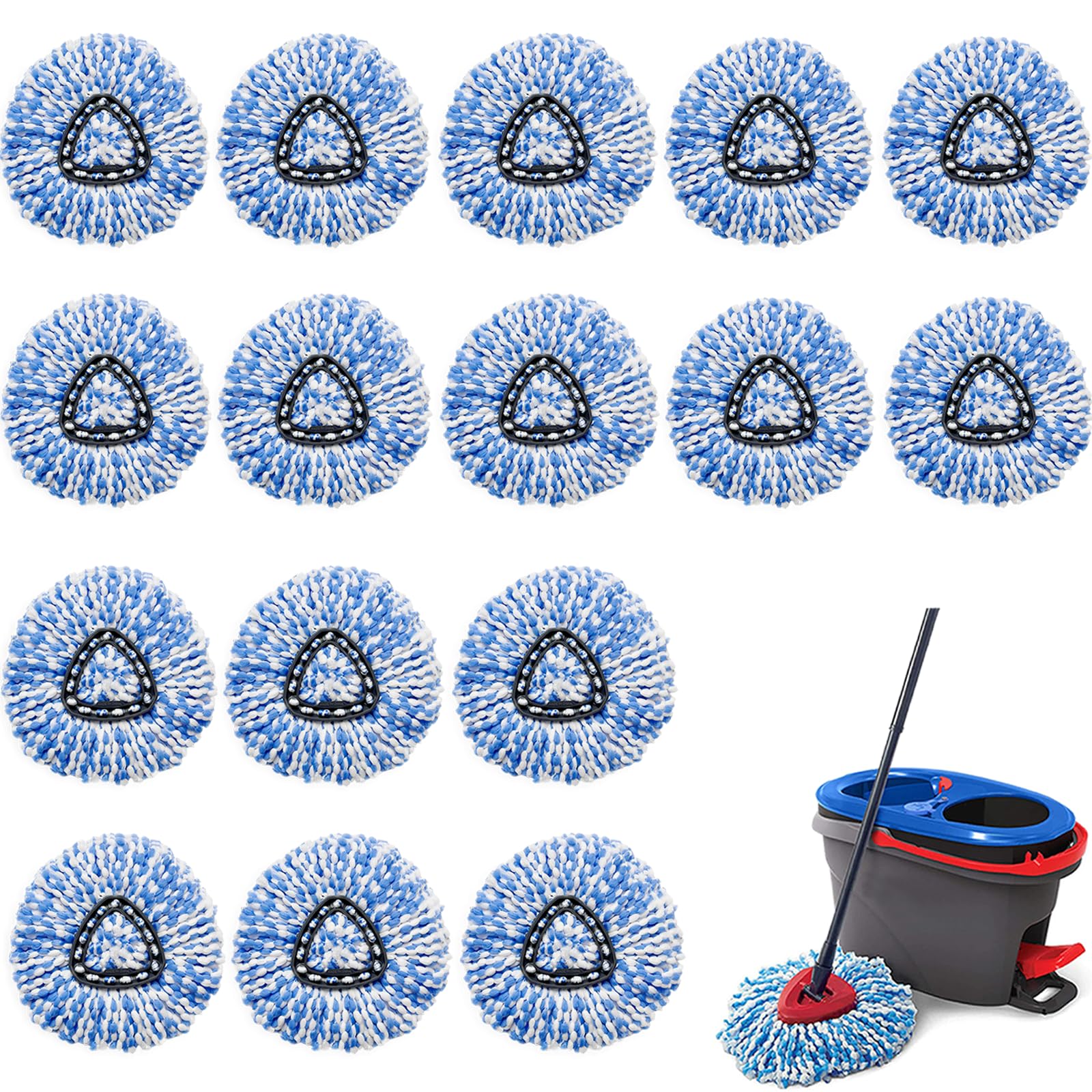 Photo 1 of 16 Pcs Spin Mop Replacement Heads, 360° Easy Wring Spin Mop 100% Microfiber Refill, Easy Cleaning Spin Mop Heads, 2 Tank System Replace Head for Easy House Cleaning Floor Mopping, Blue&White