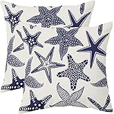 Robvobe Navy Blue Starfish Pillow Covers 18x18 Set of 2 Summer Ocean Beach Coastal Outdoor Decorative Throw Pillows Beachy Nautical Pillowcases Linen Cushion Case Decor for Home Sofa Couch Bed